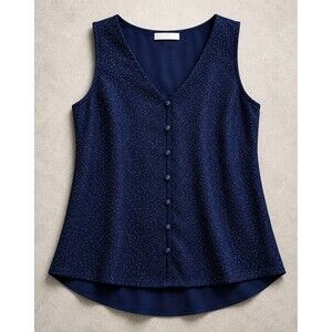Navy Blue Glitter Shimmer Blouse Womens Petite M Sleeveless Dressy Notations Top